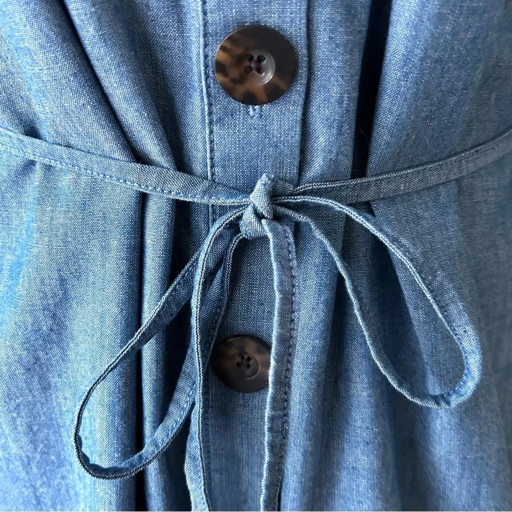 🌸NWT J. Crew Button Down Chambray Dress. Tie Waist. Size: Petite Medium - Picture 6 of 16